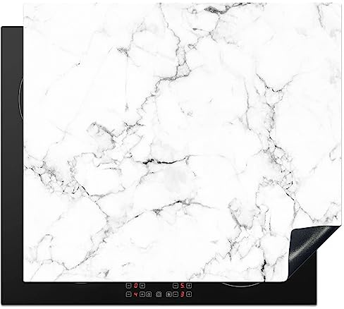 KitchenYeah© Cubre Vitrocerámica | 60x52 cm - Protector Vitroceramica Induccion - Tapa - de Mármol - Blanco - Gris - Lujo