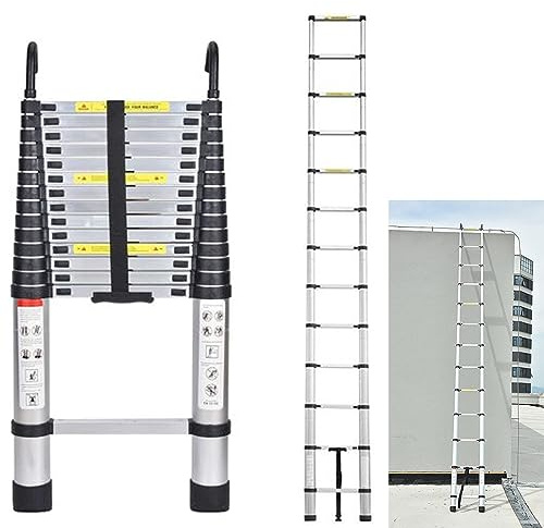 Extendable Ladder Telescopic Ladder, Extension Ladder with Hooks & Stabilizer,6.2M/20.3FT Multi-purpose Ladder, Aluminium Ladder, Max Load 150kg/330lb,16 Steps, Folding Ladder for Roof Attic Loft