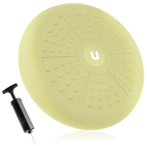 unycos - Cojín de Equilibrio y Yoga Antideslizante de 33 cm con Bombín de Aire, Propioceptivo e Hinchable, Soporte Lumbar, Semi Esfera para Fitness, Pilates, Rehabilitación (Amarillo; PureZen)