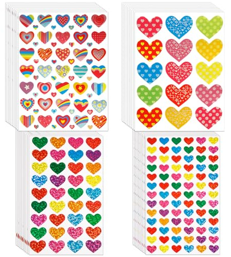 40 Sheets/1920pcs Glitter Heart Stickers, Self Adhesive Valentines Day Stickers Small Heart Decorative Labels Valentine's Day Love Heart Stickers for Kids Arts Craft Wedding Anniversaries