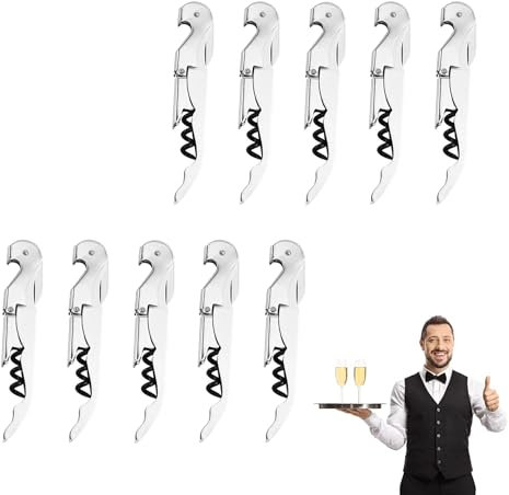 10 Pezzi Cavatappi Professionali,Apribottiglie Vino,3 in 1 Cavatappi + Apribottiglie + Lama Corta Capsule,Cavatappi a Leva Acciaio Inox,Bianco