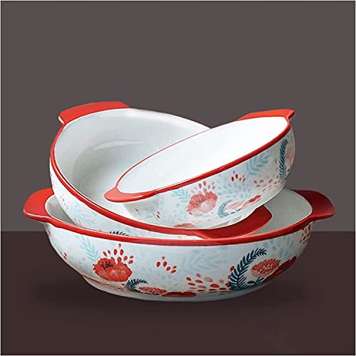 Casserole pot with lid,ceramic hot pot, Ceramic Casserole Cooking Pots Baking Dish Round Bakeware Set, 3-Piece Ceramic Baking Dish, Casserole Dish Set with Handle, Pans for Cooking, Cake Dinner, Kitch