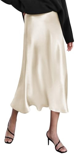 Zeagoo Femme Jupe en Satin Élégant Taille Haute élastique Midi Jupe en Soie avec Fermeture éclair S-XXL