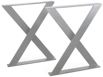 modern LOFT art Tischbeine Silber - Metall X-Form - 2X Tischgestell Flachstahl 60x10 mm - DIY Tischkufen für Wohnzimmertisch, Esstisch - Breite 50 cm, Höhe 72 cm