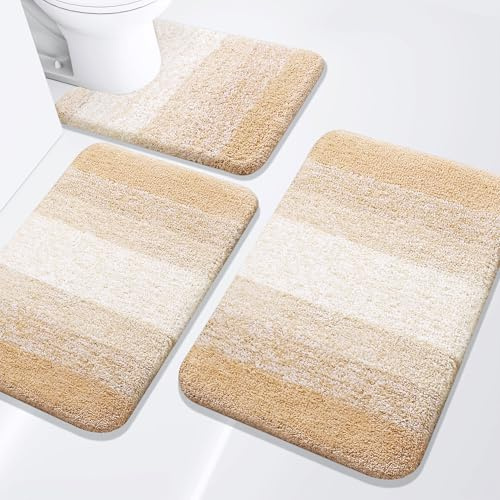 Arotive Badezimmerteppich-Set, 3-teilig, extra weich und saugfähig, maschinenwaschbar, trockene Badematten für Badezimmer, WC, Badewanne und Dusche, 61 x 40 cm, 76 x 50 cm und U-förmig, 61 x 50 cm,