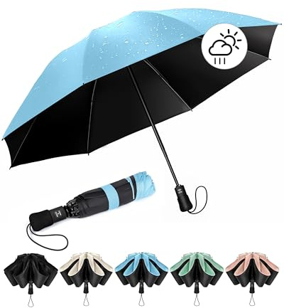 Chakipee Paraguas plegable Antiviento mujer - Paraguas invertido resistente al viento, Paraguas de viaje automático portátil compacto hombre, revestimiento de 210T, resistente a los rayos UV