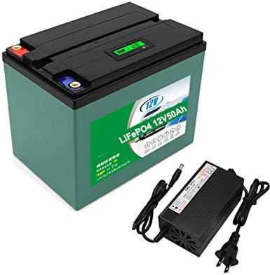 Batterie Lifepo4 12 V 50 Ah, 2000 + Cycles de Batterie au Lithium Fer Phosphate, Batterie Rechargeable au Lithium Fer Phosphate intégrée BMS, avec Chargeur de Batterie au Lithium dédié 12,6 V 5 A