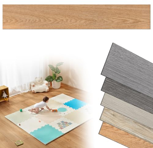 UISEBRT PVC-golvbeläggning vinylgolv självhäftande kakel golvplattor kök klickplattor träeffekt golvbeläggning PVC-plattor för kök balkong sovrum – 18 st för ca 2,5 m² – varm ek