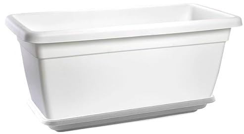 AC - Jardinera de plástico con Plato - 100 cm - Agujeros de Drenaje - Modelo PLFT - Forma Rectangular - Ideal para Decorar tu casa y jardín - Fabricada en España - Color Blanco