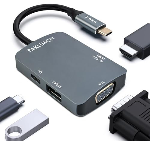 USB-C HUB Adaptateur USB C vers HDMI VGA USB3.0 PD, adaptateur TYPEC vers USB, USB Type-C 90 W, puissance 4 en 1, compatible avec iPhone 15, MacBook Pro/Air 2023,