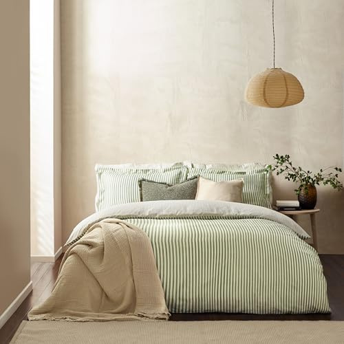 furn. Yard Hebden Mélange Juego De Funda Nórdica De Algodón A Rayas – Ropa De Cama Reversible Ultra Suave (Bosque – Doble – 200x200cm)
