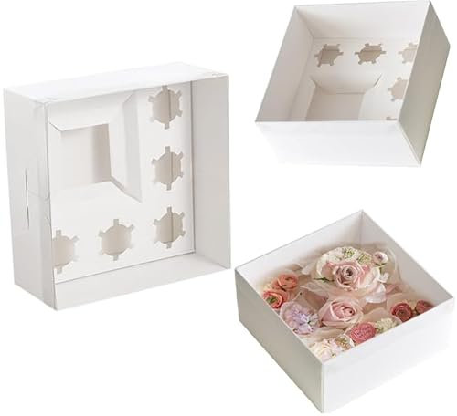 Pamatio 10 Packs Cupcake Boxes 5 Holes Cupcakes, (10x10x5 Inches),Food Grade White Cupcake Holders Bakery Carrier Boxes with Windows and Inserts for Home Party Desserts, Muffins and Pastries