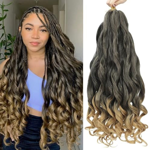 Extensiones de cabello rizado francés de 24 pulgadas, paquete de 8 unidades de cabello rizado trenzado suelto, ondulado, rizos en espiral, extensiones de cabello preestirado para mujeres negras (1B