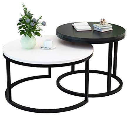 Runde Satztisch-Set mit Holzplatte und Metallrahmen, modernes Wohnzimmertisch-Set, Couchtische, 50,8 cm und 69,8 cm Durchmesser