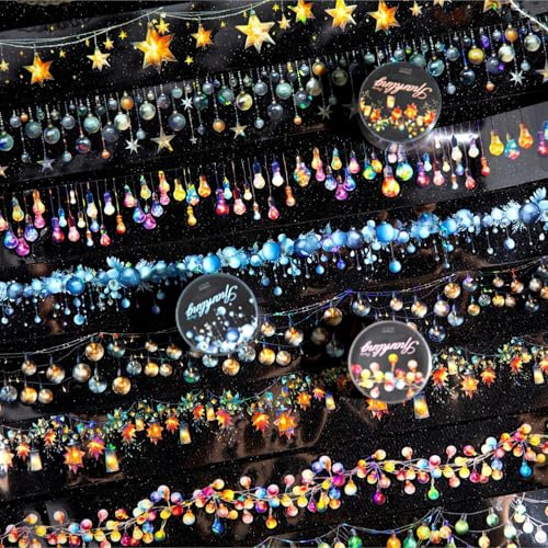 Arpaper Scrapbooking Stickers Set, Journal Zubehör Stickers,8 Rolls PET Stars Aesthetic Washi Tape Stickers Decorative for Journal Zubehör,Photo Album,DIY Crafts(Flash Party Series)