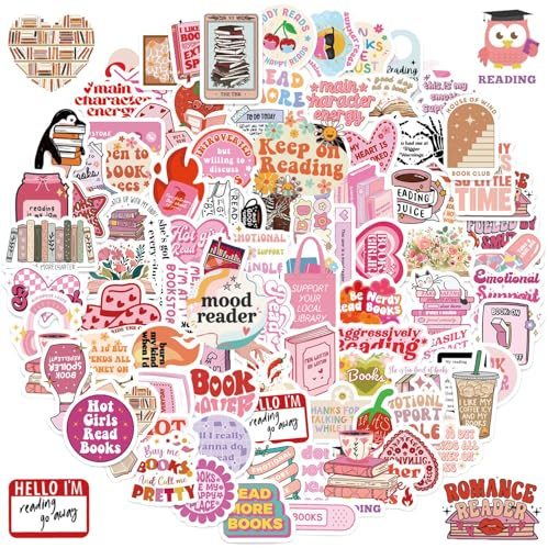 100Pcs Pink Bookish Stickers, Book Stickers for Kindle, Pink Aesthetic Stickers, Booktok Reading Stickers for Kindle Laptop Scrapbook Book Lover