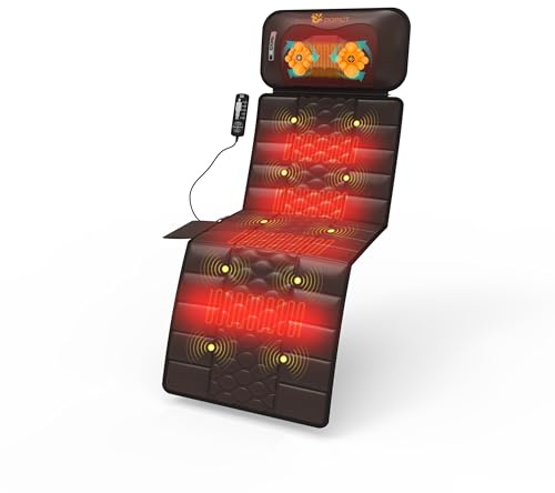DOPICT Massage-Mat, Detachable Neck Massager, Full Body Vibration Heating, Massage Pad with 10 Vibrating Motors and 9 Speed Settings for Home Office Use, Brown