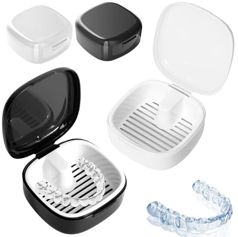 2 Pièces Boite Appareil Dentaire, Boite Gouttiere Dentaire Portable Boîtes Dentier Adulte Boîte de Retenue Orthodontique Boîte de Nettoyage de Retenue avec Passoire
