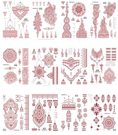 12Pcs Tattoos Stickers，Large Sexy Flowers Collection Tattoos Temporary Brown Waterproof Fake Tattoo Sticker,Tattoos kit Neck Chest Arm For Adults Women Girls