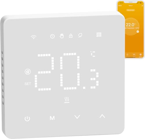Beok Thermostat Fussbodenheizung Wasser, Raumthermostat Fußbodenheizung WiFi Digital, Tägliche Programmierung WLAN Thermostate Heizung Smart Kompatibel Tuya Alexa Google Assistant, 230V 3A Weiß