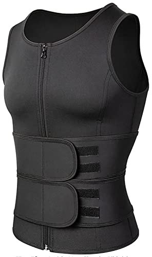 GOUJIAN Schlankheits-Saunaweste For Herren, 360°-Schlankheitsgürtel Mit 2 Gürteln, Sport-Neopren-Fitnessweste Mit Reißverschluss For Sport-Fitness(Black_XX-Large)