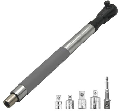 Fabater Llave de extensión acodada para taladro eléctrico, extensor de llave de impacto para juegos de vasos, adaptador de taladro eléctrico de 1/2 pulgada, 4 adaptadores de conversión