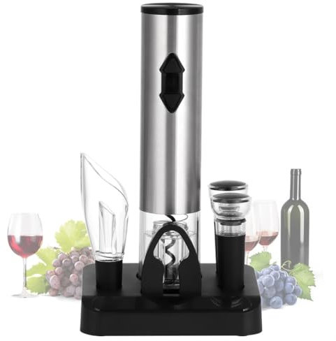 Cavatappi elettrico Set di apribottiglie per vino, apribottiglie automatico con tagliacapsule, versatore per vino, tappi e supporto per riporre il vino