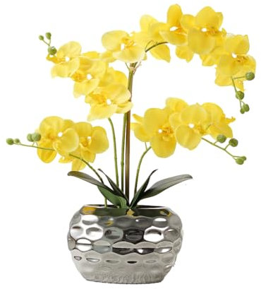 Zymoplas Manutenzione bassa ed elegante pianta artificiale dell'orchidea bianca per la decorazione Fiori artificiali per la decorazione Fiore finto, giallo