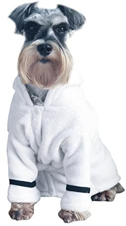 LIOOBO Hundebademantel Kapuzenmantel Aus Saugfähigem Plüschstoff Schnelltrocknend Warm Haustierpyjama Für Große Hunde Und Katzen XL Weiß