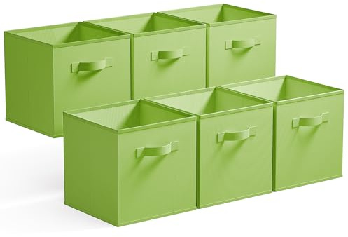 GRANNY SAYS Aufbewahrungswürfel Stoff, 6 Stück Aufbewahrungsboxen für Würfelregal, Regalkörbe 27 x 27 x 27,5cm Hellgrün Regalboxen mit Griffen, Stoffkisten Aufbewahrung für Kallax Regal | Faltbare Aufbewahrungsboxen mit dicker Bodenplatte, robuste Griffe, dekorative Körbe für Regale, Schränke