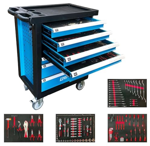 ENG PRO Carrello Porta Attrezzi Officina completo - 7 cassetti con 300 Utensili Inclusi – Cassettiera Professionale