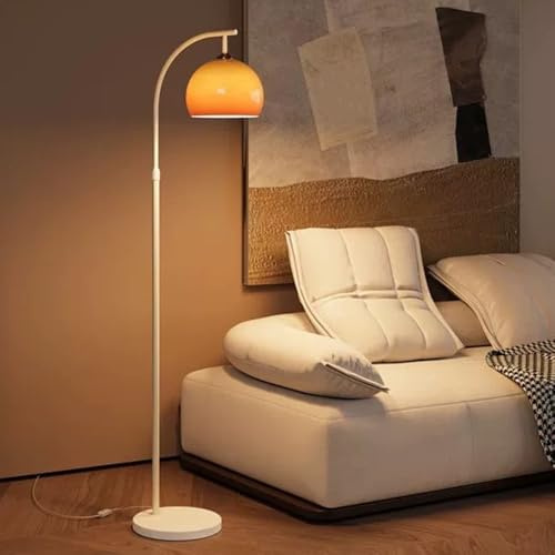 KlkrzJwy Lampadaire Nordique En Verre Orange, Lampe De Sol À Arc Réglable En Hauteur, Base En Marbre, Lampe Haute Avec Globe En Verre, Luminaires Sur Pied À Intensité Variable E26 Pour Salon