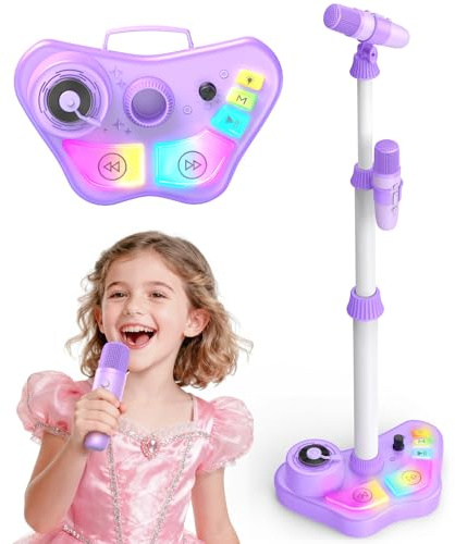 Giocattolo ricaricabile per karaoke per bambini, con 2 microfoni wireless, microfono Chirstmas regalo per bambine di 3, 4, 5, 6, 7, 8 anni, altoparlante Bluetooth con luci LED, regalo di compleanno