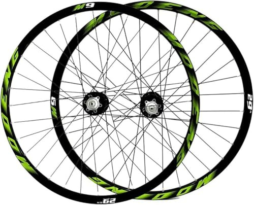 KUNYOS Vorderräder Und Hinterräder Für Fahrräder 26/27,5/29 CNC-Alufelgen Doppelte Wand MTB Radsatz Für Fahrräder 32H Scheibenbremsen QR 8-10 Gänge Nabe Kassette Kugellager,Grün,26inch