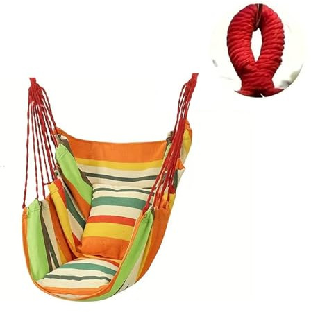BUBEFSKD Fauteuil suspendu pliable avec 2 coussins et cadre de rangement pour le repos à la maison arrière-cour. Chaise à bascule ergonomique avec support en métal