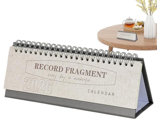 Bordskalender 2026 – bunden i kopparfärgat papper, stora randiga veckor, dubbelsidiga dagbokssidor, månatlig skrivbordsorganisatör för anteckningar och programmering | För