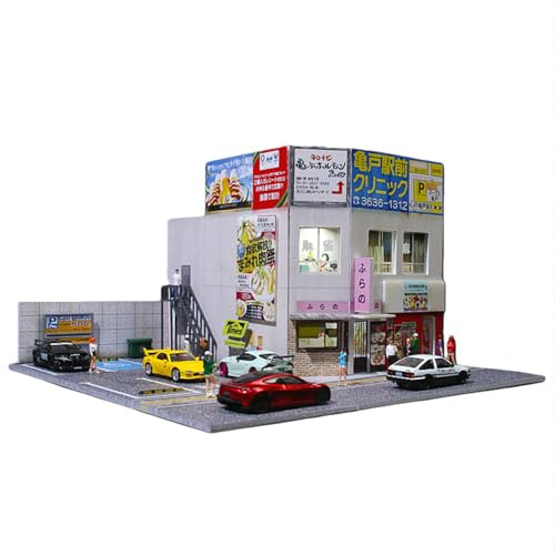 Diorama 1/64 Garage Model, LED Lighting Parking Lot Scene Display Case for Diecst Model Cars Building Model Garage (Japanese Building)