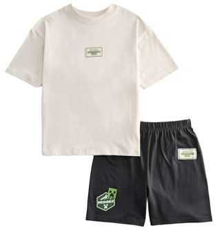 Marks & Spencer Minecraft™ Kinder Unisex Baumwolle Nachtwäsche Regular | Ärmellänge: Cap-Ärmel, Rundhalsausschnitt, Zum Reinschlüpfen