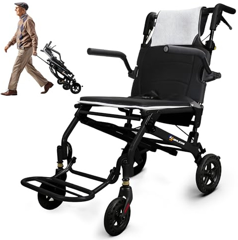 WHLICKS Lightweight Folding Transport Wheelchair, 11 Wheels for Seniors