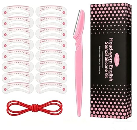 Kit Sagoma Sopracciglia con Fascia, Set 12 Modelli Riutilizzabili in Silicone per Trucco Perfetto in 3 Minuti, Stampino Universale con Filo e Rasoio per Sopracciglia Simmetriche e Definite