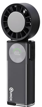 QUMOX Ventilateur Portable avec Plaque Refroidissante, Ventilateur à Main Rechargeable USB-C 100 Vitesses, Batterie 6000mAh, Écran Numérique, Pliable, Ventilateur de Bureau pour Voyage Bureau,noir