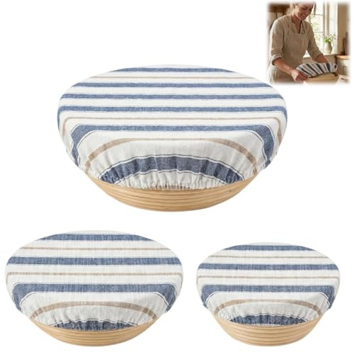 3PCS Linen Cotton Blend Bowl Covers,Bread Proofing Bowl Covers,Bread Proofing Basket Cloth Liner,Durable Kitchen B-owl Lids,Elastic Linen,Reusable,For Sourdough Baking Storage,Fit Bowls 8 To 12