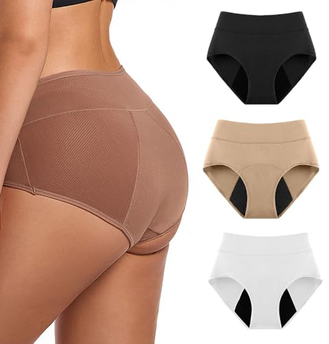 Glowora Culottes d’incontinence taille haute ultra-absorbantes Culottes Menstruelles Femme (Lot de 3) Lavables, Anti-fuite et Haute Absorption, Taille Haute
