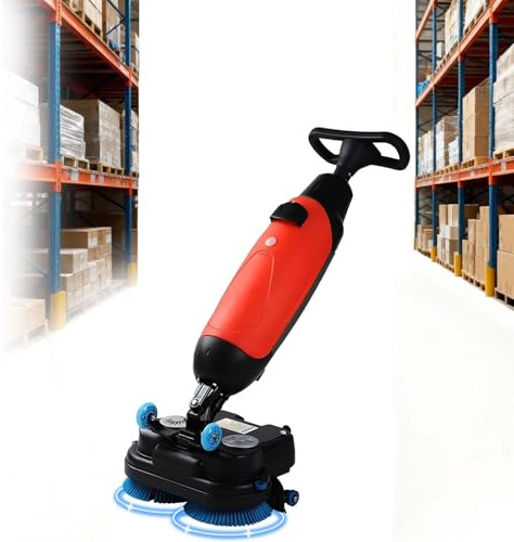 Nettoyeur de sols durs, balai électrique sans fil professionnel, brosse double de 43 cm (17 pouces), rotation à 360°, pour bureaux, écoles, salles de bains et hôpitaux (rouge).