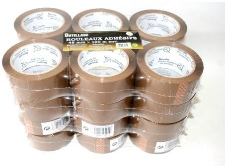 LOT DE 24 ROULEAUX RUBAN ADHESIF MARRON 48 mm x 100 m