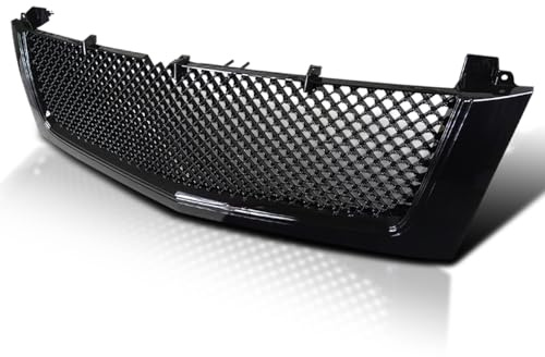 Spec-D Tuning Glossy Black Mesh Front Bumper Hood Grille Compatible with 2002-2006 Cadillac Escalade EST ESV