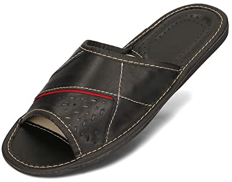 BeComfy Zapatillas de Casa para Hombres 100% Cuero Genuino Zapatillas de Verano Puntera Abierta 40-46 EU