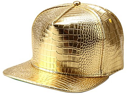 LUOEM PU-Leder Snapback Hat einstellbare Baseballmütze Hip-Hop Kappe Unisex (Gold)