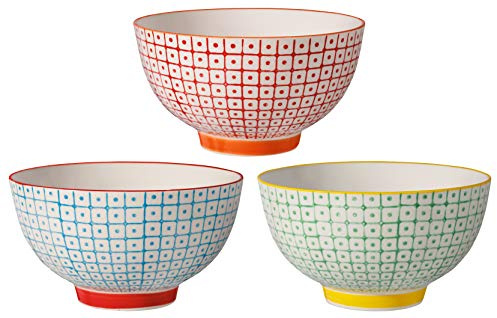 Bloomingville Schalen Carla Retro Müslischale Vintage kleine Servierschale Ø 13,5 cm, rot blau grün, Keramik, 3er Set, fasst ca. 420 ml