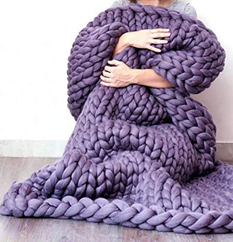 Blanket Strickdecke, Handgefertigtes Chunky Gestrickte Wolldecke, Grob Gestrickte Kuscheldecke, Überwurf Mode Sofa Decken Yoga Matte Teppich Große Weiche,Lila,60 * 60cm